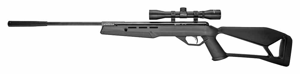 image of black air rifle with external loading