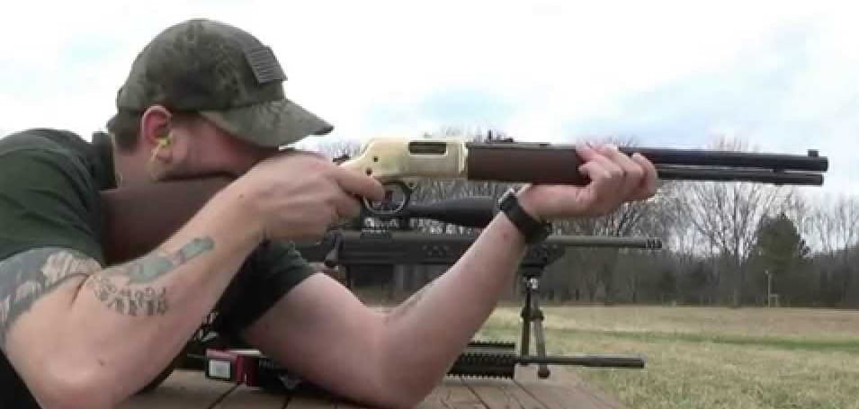 a picture of a Guy Shooting a .44 Magnum Carbine
