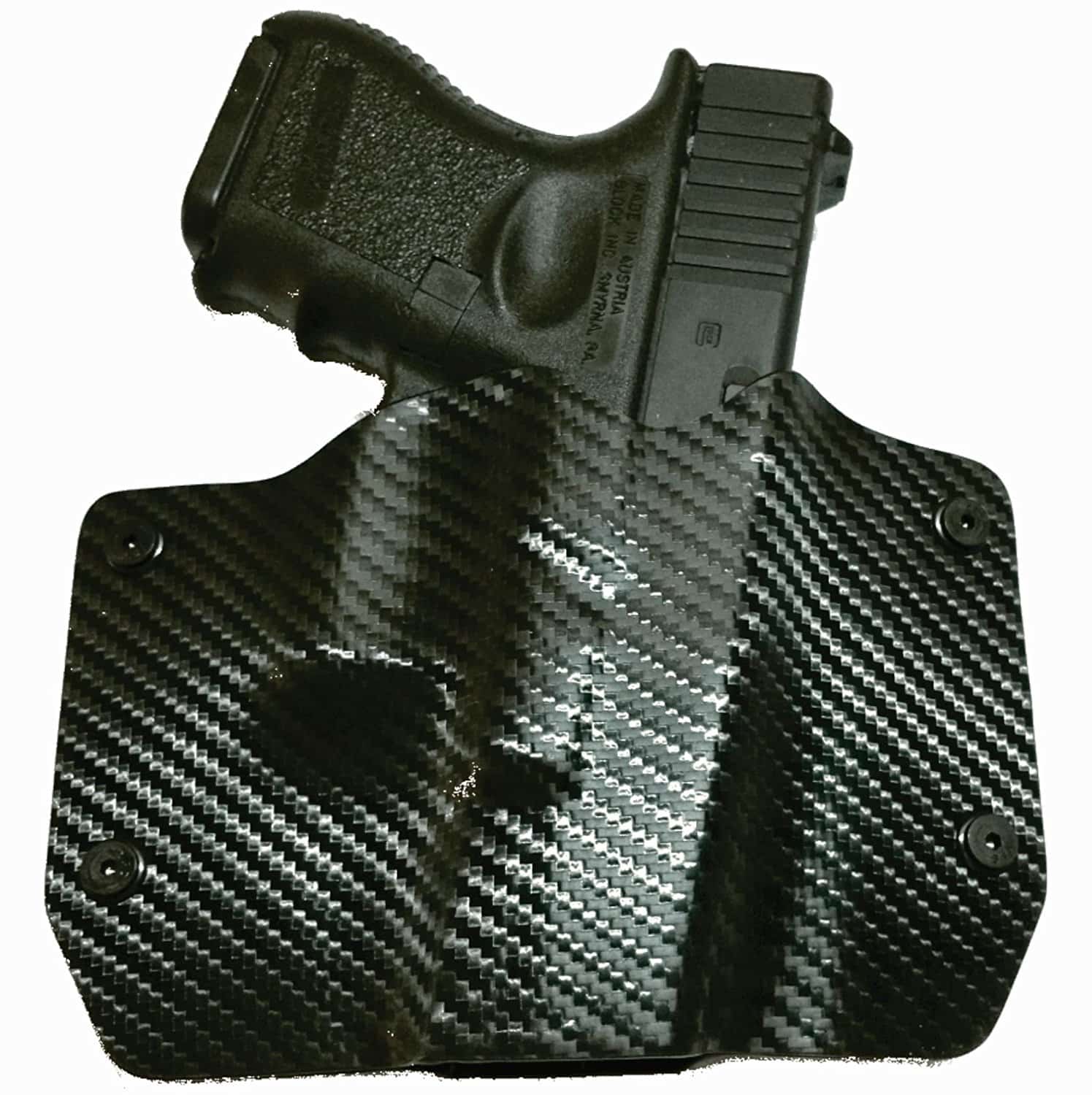 image of Black Carbon Fiber Kydex OWB holster with gun inside