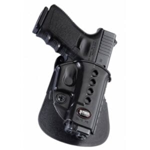 The Fobus Glock 23 Holster is lightweight and is attached by a low profile rubberized paddle