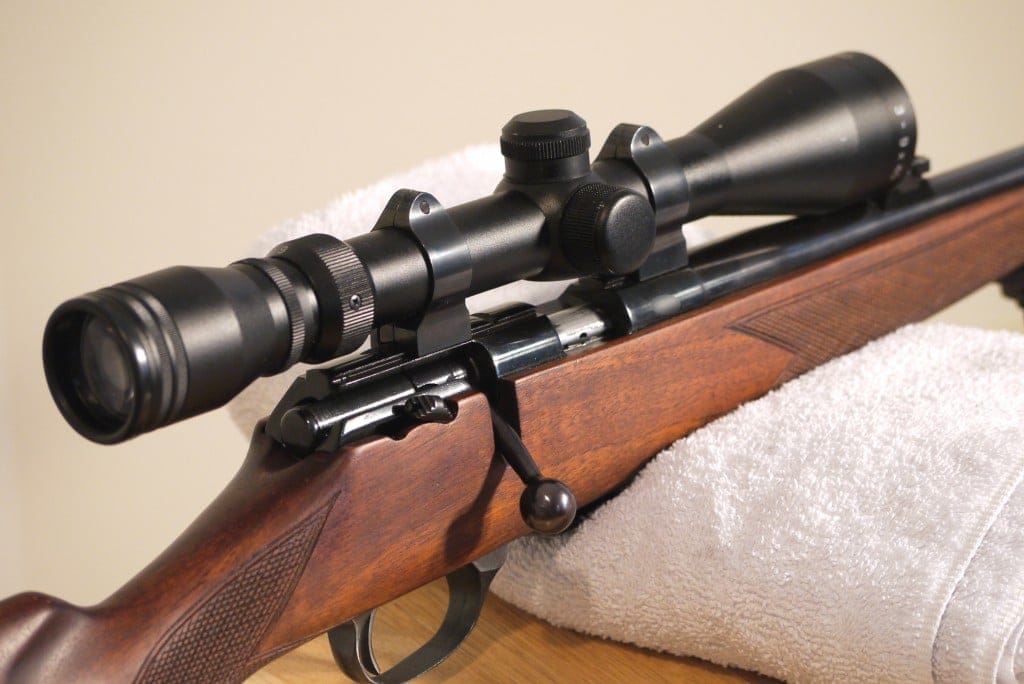 This is a 22 caliber rifle that has a conversional bolt action and equipped with an optional scope