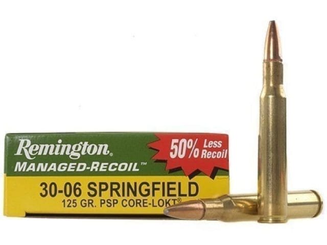 Box of Remington managed-recoil .30-06 Springfield 125 gr. PSP Core Lokt box of bullets