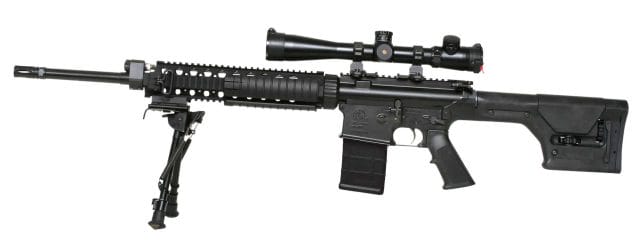 mounted ar10 semi automatic rifle all black