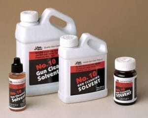 No. 10 gun cleaning solvent comes in different sizes and is used to clean guns