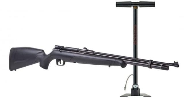 The CROSSMAN BENJAMIN MAXIMUS AIR RIFLE can interchange between 0.177 and 0.22 pellets while being able to pump O2 or CO2 within its reservoir.