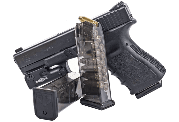 picture of a Glock 19 with two magazines