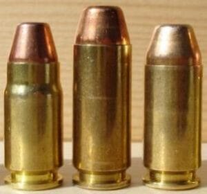 a picture of a .357 sig, a 10mm and a .40 sw