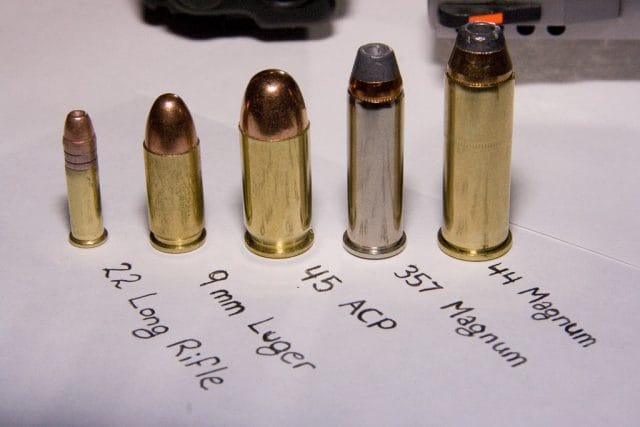 The 9mm caliber bullet compared with other caliber bullets