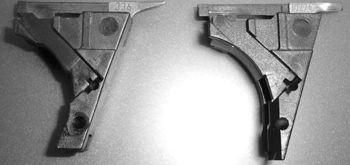 a picture of two different glock trigger housing with ejector