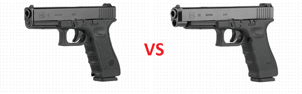 a picture of glock 17 and glock 34 with VS in between