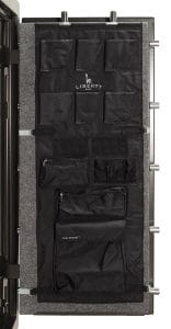 The Liberty Safe and Security Prod 24 Gun Safe Door Panel has a cool pocket document protectors which keep documents and valuables up to 50 degrees cooler in the event of a fire.