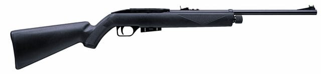 The Crosman 1077 RepeatAir Scoped Pellet Rifle is semi-automatic and CO2 powered