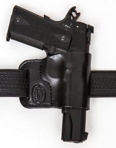 The Browning Hi-Power Pro Carry Belt Ride Gun Holster Right Hand Black. is a low profile, simple, and old school Browning Hi-Power holster