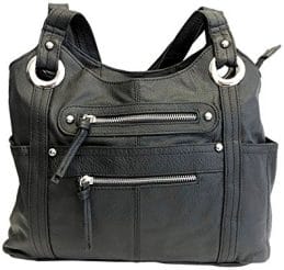 The Leather Locking Concealed Carry Purse offers top-quality leather with unique stitching and multiple zippers.