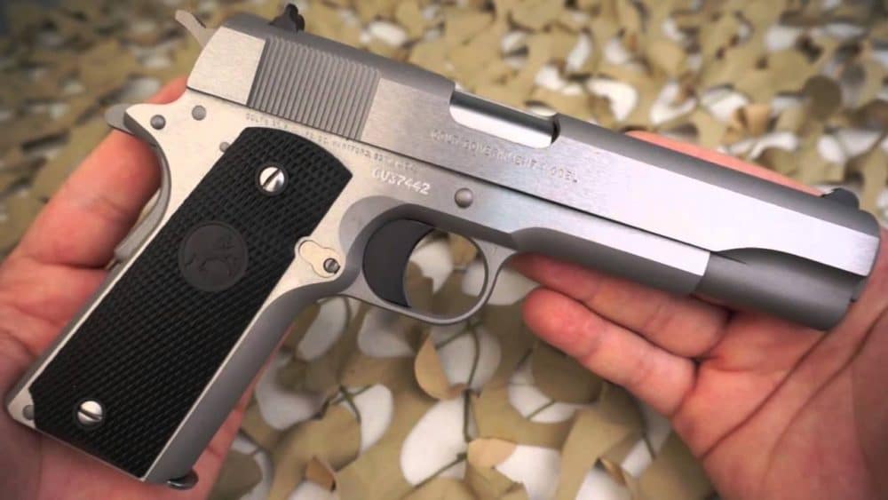image of a colt 1911 government model stainless 45acp