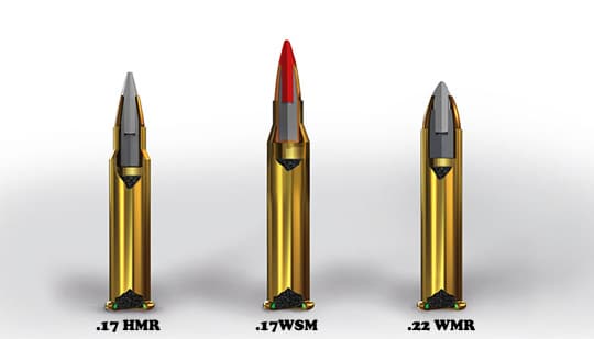 Three versions of the 17 Winchester Super Magnum