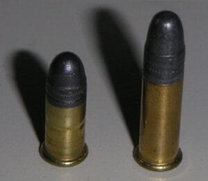A picture of a .22 Short and a .22 Long cartridge