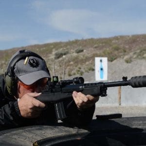 Ruger Mini 14 at the range with a suppressor