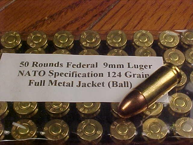 50 Rounds Federal 9MM Luger NATO Specification 124 Grain Full Metal Jacket 