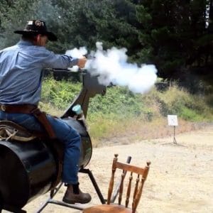 Cowboy action shooting in gun range