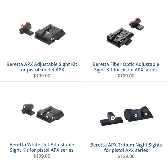 a picture of different Beretta APX aftermarket sights