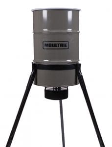 The Moultrie 55-Gallon NXT Tripod features a digital timer that is capable of releasing your deer feed as much as 6 times per day