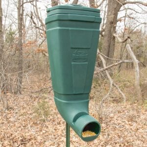 The Redneck T-Post Deer Feeder will hold a large amount of feed, to the tune of 80 pounds