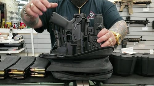 Folding AR15 placed in a bag