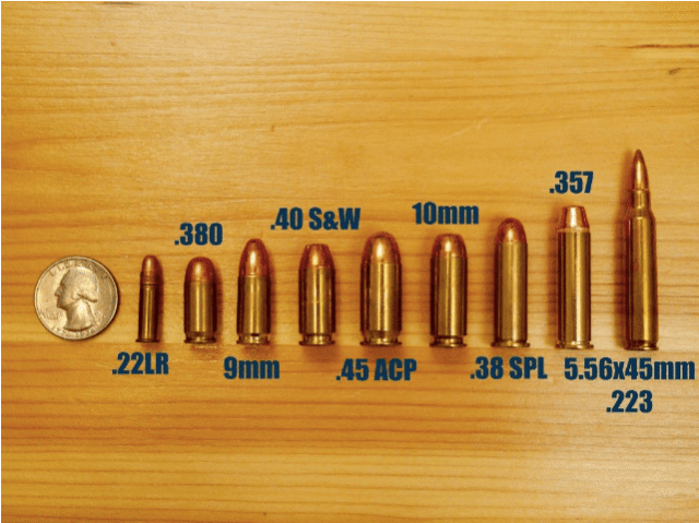 bullet sizes next to quarter calibers 380 9mm 357 etc 2019