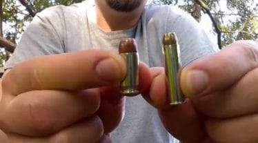 A picture of the .45 ACP and the .357 Magnum side by side