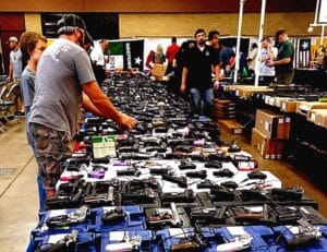 A picture of 9mm handguns for sale at gun show