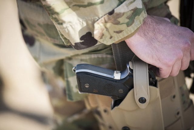 tactical holster worn by a soldier
