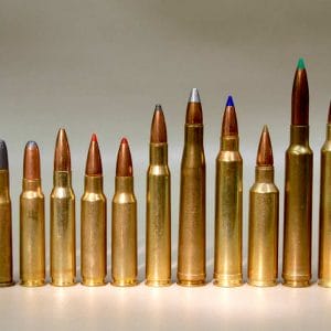 A picture of several different hunting rifle calibers
