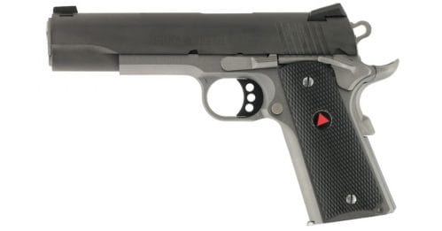 The Colt Delta Elite features Novak white dot sights, an extended thumb safety, and a beavertail grip safety.