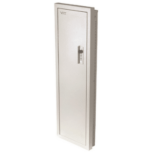 The V-Line Closet Vault II V-Line only protrudes 2” inches from the wall but provides 5.75” of depth to store up to 4 long guns, along with ammo, or handguns, or other valuables