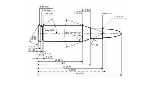 a diagram of 5.7x28mm cartridge dimensions