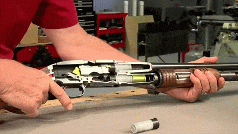 Reloading mechanism in a pump-action shotgun