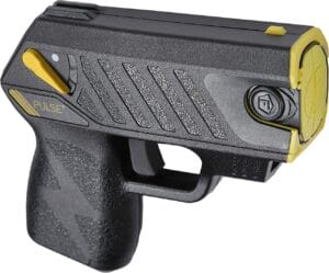 The TASER Pulse+ Self-Defense Tool has a built in flashlight and targeting laser