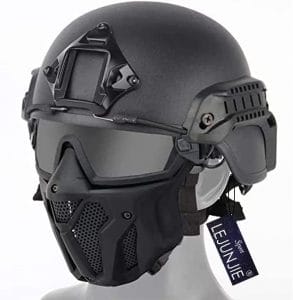 The Tactical PJ helmet with Full Face Mask has a miniature fan on the top of the mask to prevent the lens from fogging