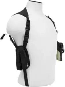 NcStar Ambidextrous Horizontal Shoulder Holster with Double Magazine Holder is ambidextrous and great for concealed carry