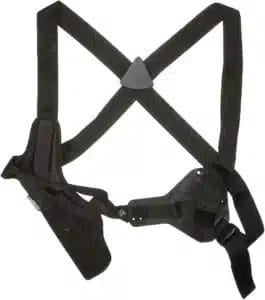 The Uncle Mike's Black Kodra Nylon Sidekick Vertical Shoulder Holster has superior weight distribution, snug gun retention