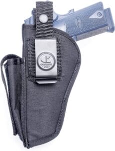 The OUTBAGS USA Nylon OWB 1911 Holster includes a slot for an extra magazine