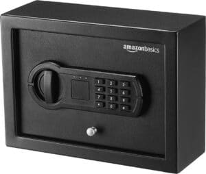Amazon Basics Small Slim Desk Drawer Security Safe - Affordable Bedside Gun Safe